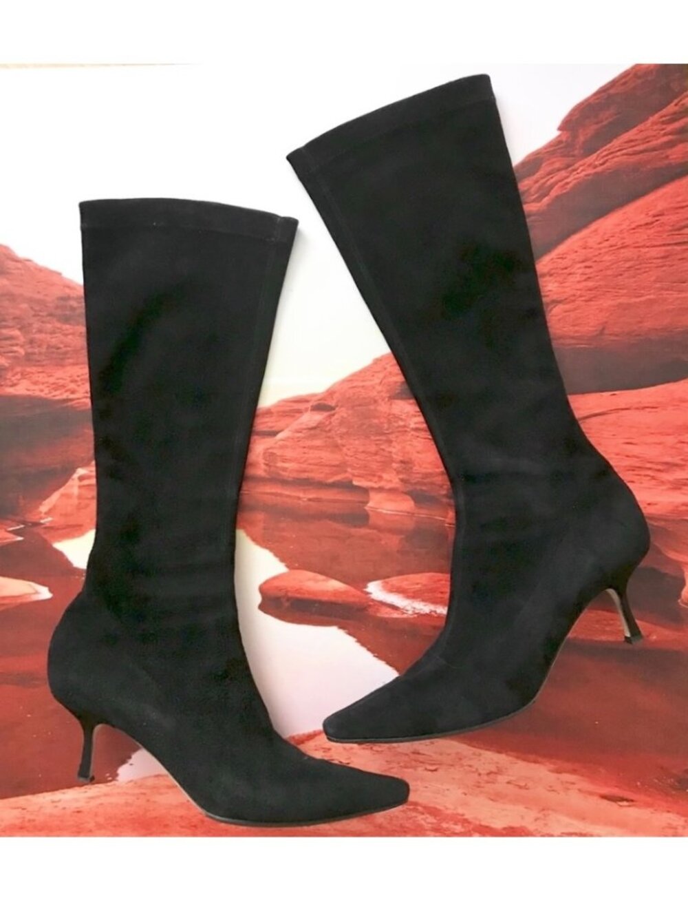 Authentic Jimmy Choo Stretch Suede Boots | 3" Heel Size 38